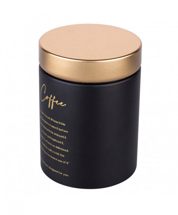 Pojemnik na kawę ze złotą pokrywą czarna, dek. COFFEE
