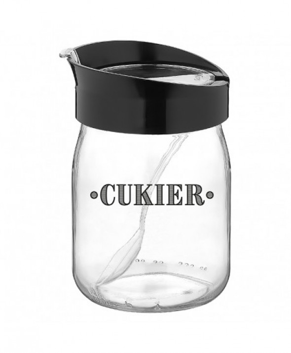 Pojemnik / słoik na cukier szklany z łyżeczką i pokrywką 580 ml