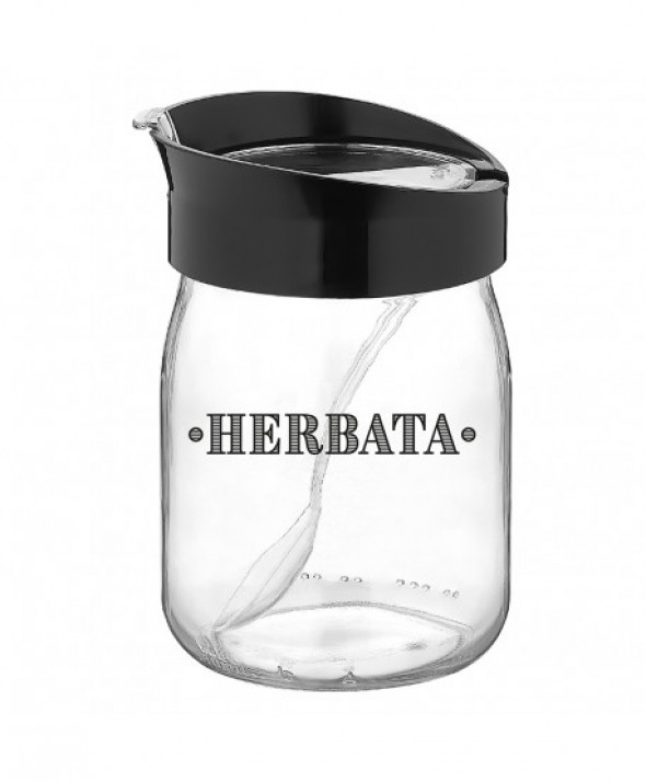 Pojemnik / słoik na herbatę szklany z łyżeczką i pokrywką 580 ml