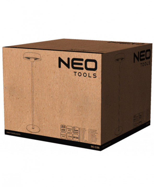 Promiennik stojący 1000W/2000W, aluminiowy, IP34, element grzejny halogen lamp, wysokość 2,1 m, bez p