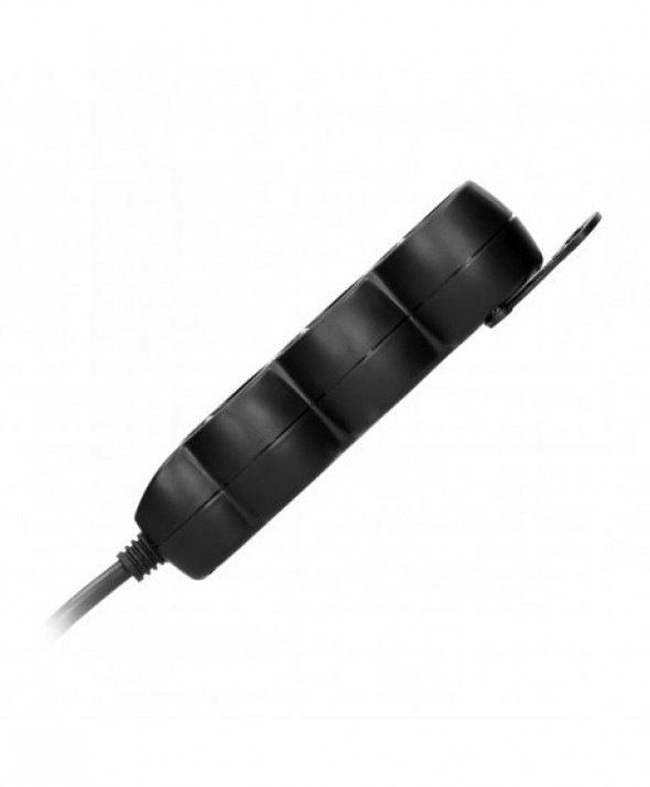 Przedłużacz 3-krotny 2P+Z, 1,5m H05VV-F 3x1,0mm² , Imax 10A, płaska wtyczka, czarny