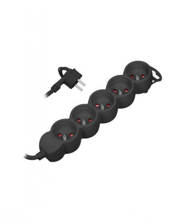 Przedłużacz 5-krotny 2P+Z, 3m H05VV-F 3x1,0mm?, Imax 10A, płaska wtyczka, czarny