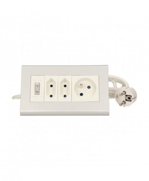 Przedłużacz biurkowy z wyłącznikiem 2x2P/II+1x2P+Z, przewód 1,5 m 3x1mm