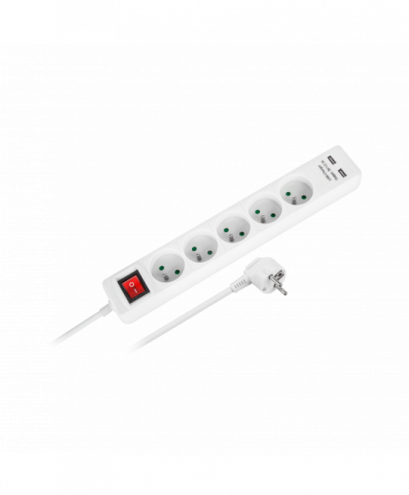 Przedłużacz sieciowy  Rebel 5 gniazd + 2 gniazda USB, z wyłącznikiem- 3m