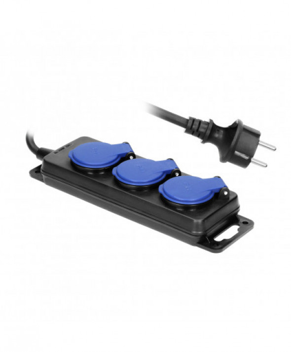 Przedłużacz warsztatowy bryzgoszczelny IP44, 3 gniazda 2P+Z IP44, przewód gumowy, H05RR-F 3x1,5mm², długość 5m