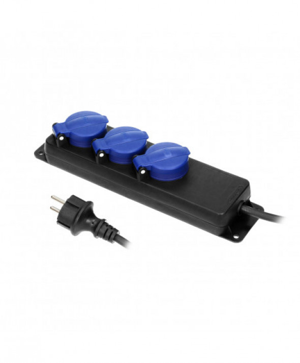 Przedłużacz warsztatowy bryzgoszczelny IP44, 3 gniazda 2P+Z (schuko) IP44, przewód gumowy, H05RR-F 3x1,5mm?, długość 5m