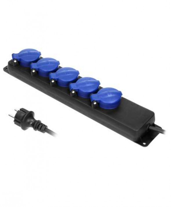 Przedłużacz warsztatowy bryzgoszczelny IP44, 5 gniazd 2P+Z (Schuko) IP44, przewód gumowy, H05RR-F 3x1,5mm?, długość 5m