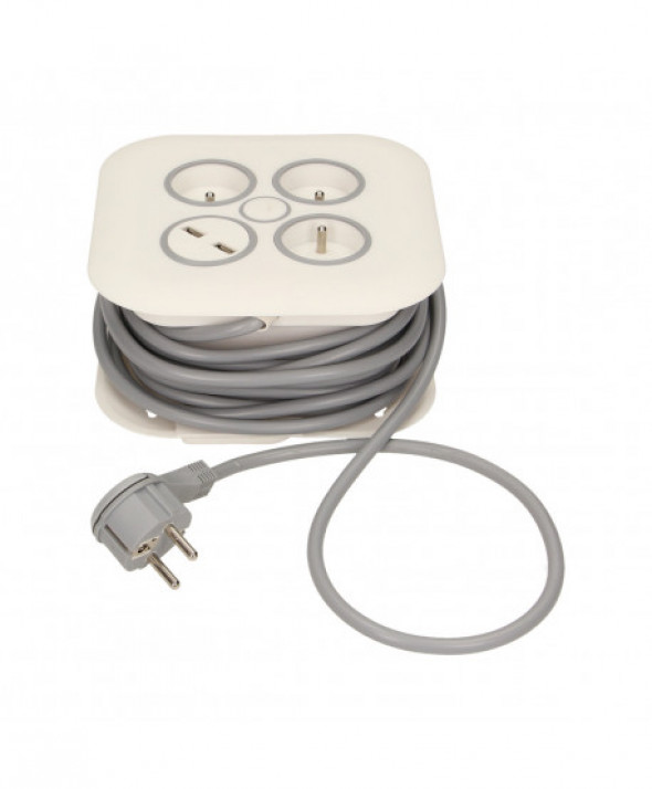 Przedłużacz zwijany, 3 gniazda 2P+Z, płaska wtyczka, ładowarka USB, polwinit H05VV-F 3x1mm? , długość 7m