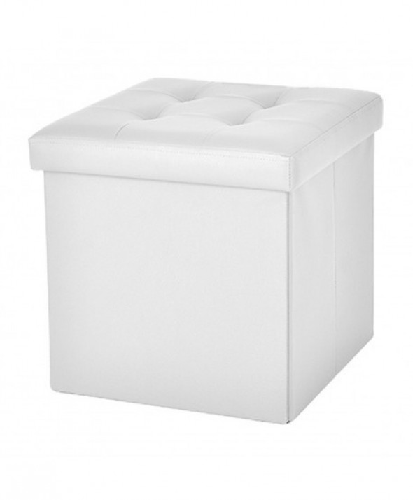 Pufa składana 38X38X38 cm. biała skóra