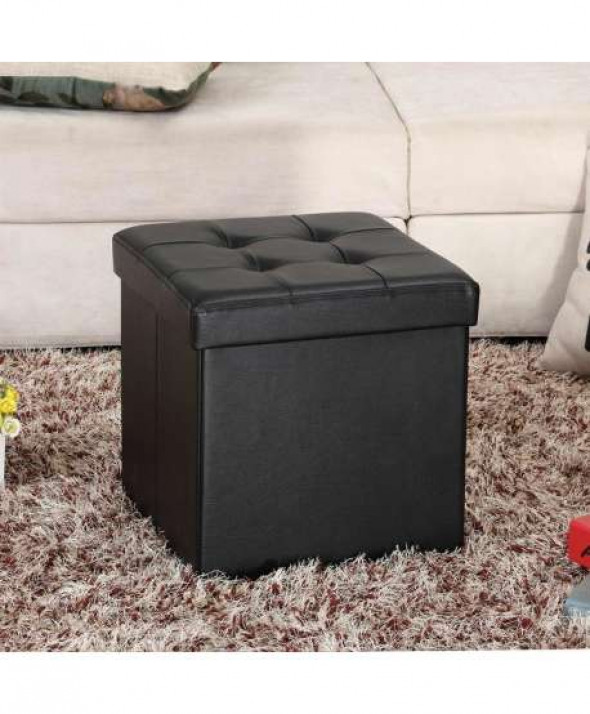 Pufa składana 38x38x38 skóra biała