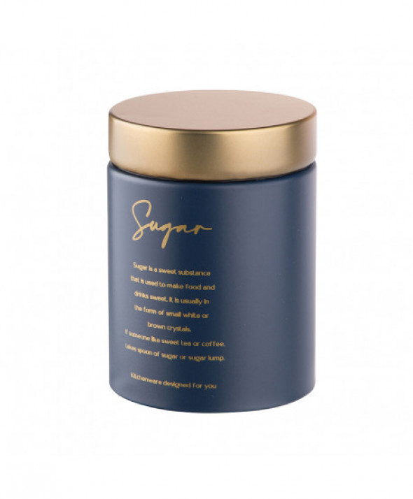 Puszka / pojemnik na cukier metalowa z pokrywą granatowa, Sugar