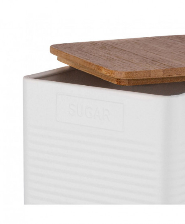 Puszka / pojemnik na cukier z pokrywą bambusową biała Sugar