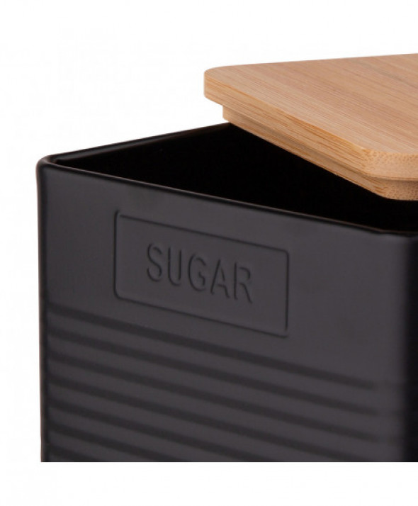 Puszka / pojemnik na cukier z pokrywą bambusową czarna Sugar