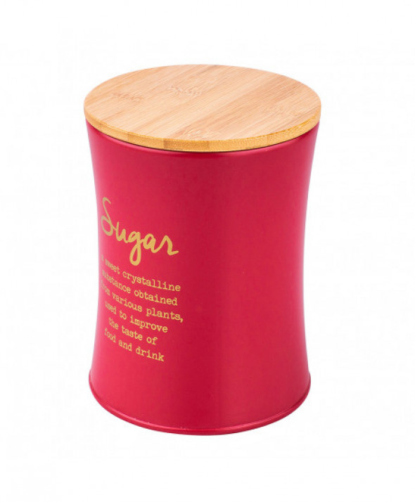 Puszka / pojemnik na cukier z pokrywą bambusową czerwony, dek. SUGAR