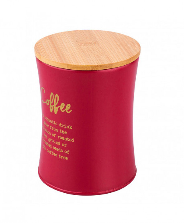 Puszka / pojemnik na cukier z pokrywą bambusową czerwony, dek.COFFEE