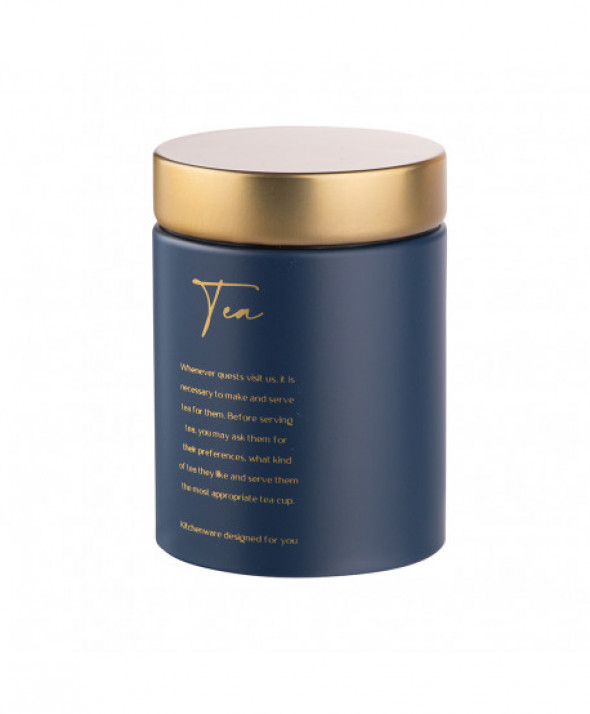 Puszka / pojemnik na herbatę metalowa z pokrywą granatowa, Tea