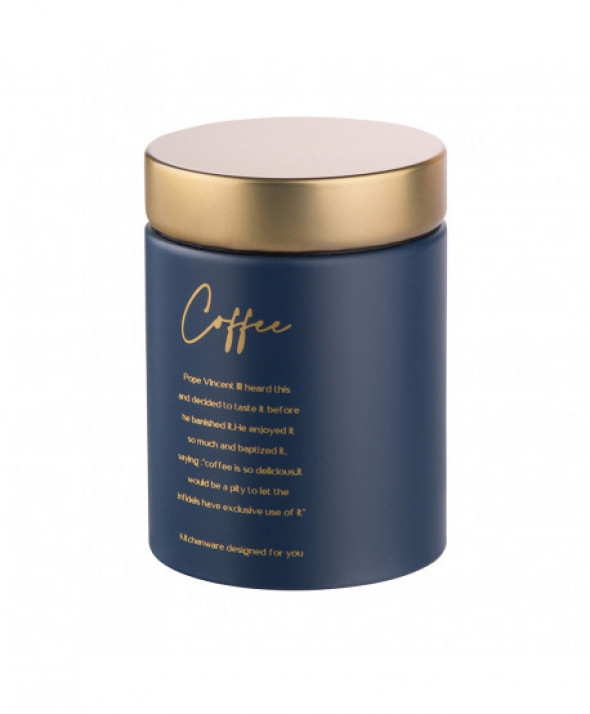 Puszka / pojemnik na kawę metalowa z pokrywą granatowa, Coffee
