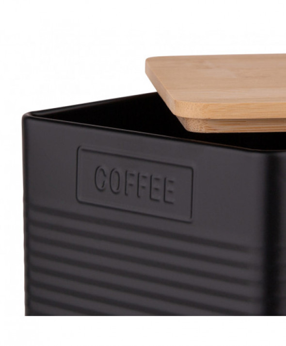 Puszka / pojemnik na kawę z pokrywą bambusową czarna Coffee