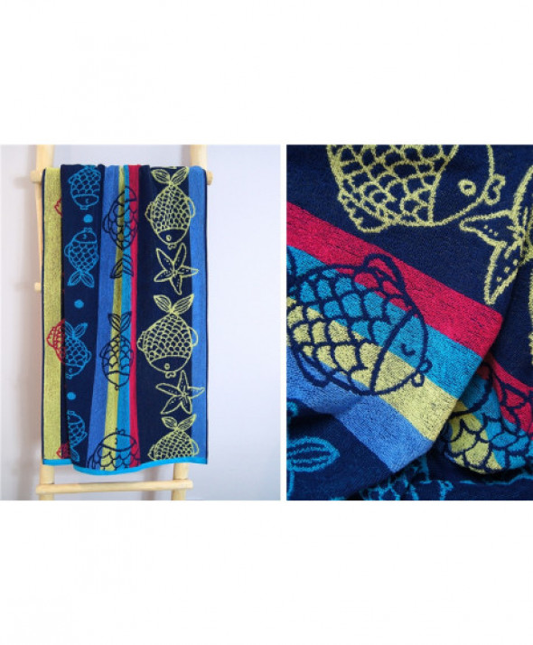 Ręcznik Greno Plażowy 70x140 Rybki Niebieski