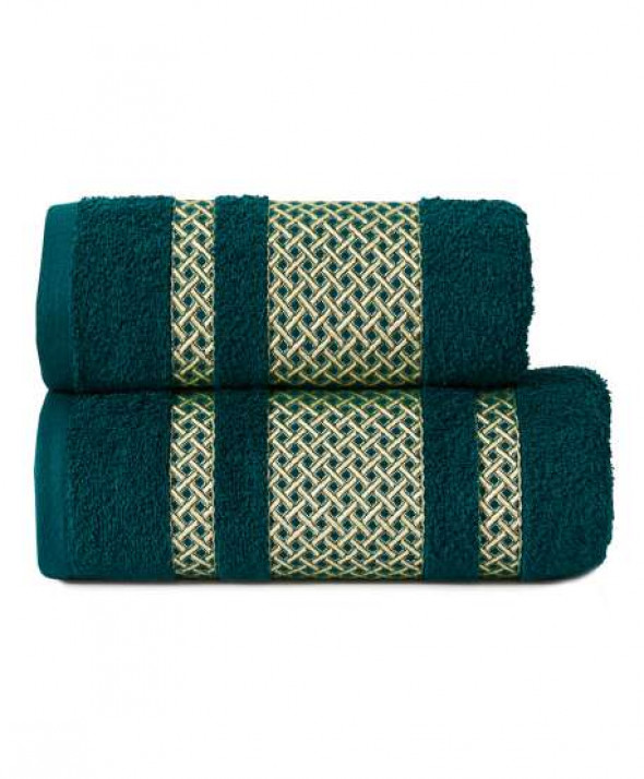 Ręcznik Lionel kolor ciemno turkusowy petrol ze złotą bordiurą 70x140 cm.