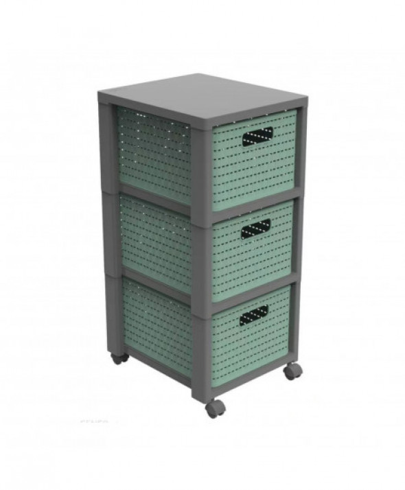 Regał duży z 3 szufladami Rotho Country ECO zielony