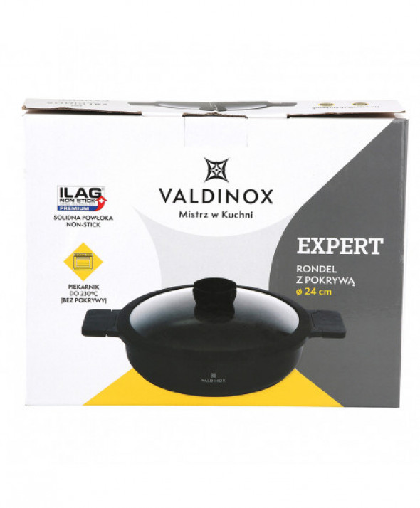 Rondel / patelnia z dwoma uchwytami i pokrywką głęboka aluminiowa Valdinox Expert 2,5 l