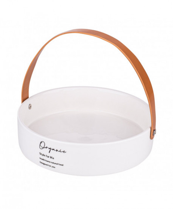 Salaterka / miska / naczynie porcelanowe okrągłe Organic ze skórzaną rączką 22 cm