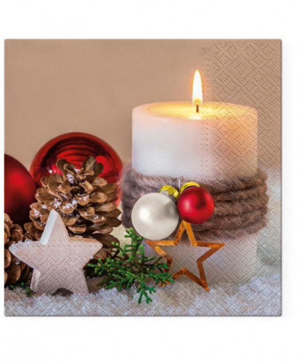 Serwetki papierowe świąteczne AKU Boże Narodzenie, dekoracja Świeca 33 x 33 cm