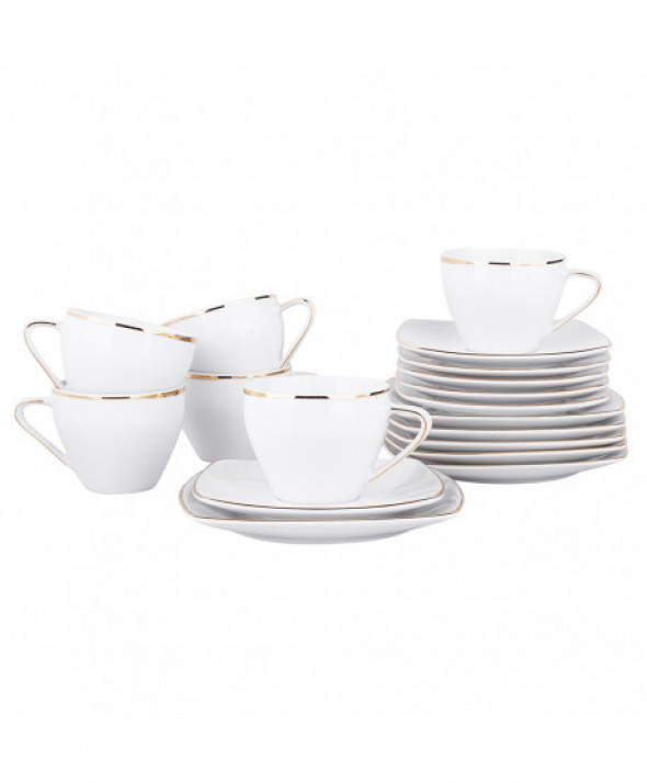 Serwis kawowy porcelanowy MariaPaula Moderna Gold biały ze złotym zdobieniem na 6 osób (18 el.)