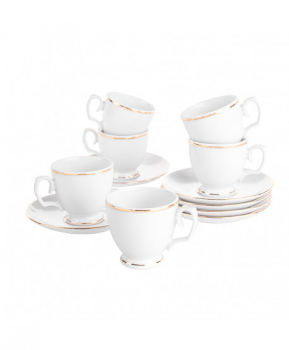Serwis kawowy porcelanowy MariaPaula Złota Linia biały na 6 osób (12 el.)