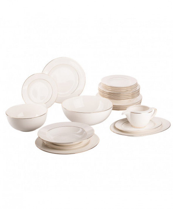 Serwis / zestaw obiadowy dla 6 osób porcelana MariaPaula Nova Ecru Złota Linia (23 elementy)