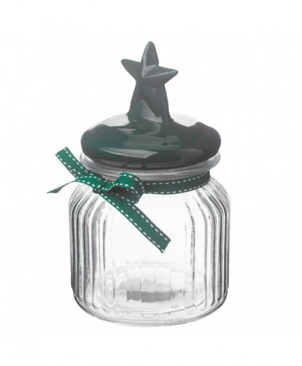 Słoik / pojemnik szklany na ciastka i pierniki z ceramiczną pokrywką Gwiazdka zielona 650 ml