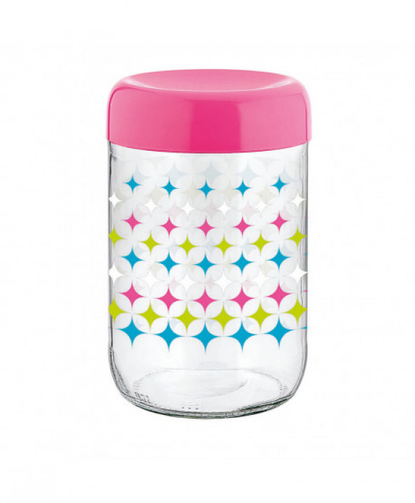 Słoik / pojemnik szklany na produkty sypkie z pokrywą 660 ml różowy