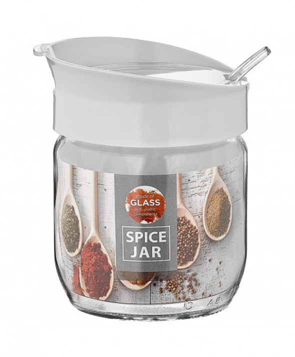 Słoik / pojemnik szklany na przyprawy z łyżeczką i pokrywą szary 425 ml