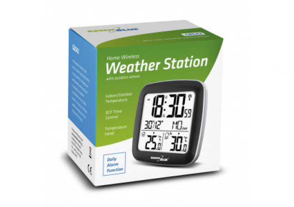 Stacja pogody bezprzewodowa z systemem DCF GreenBlue GB542 kalendarz, alarm