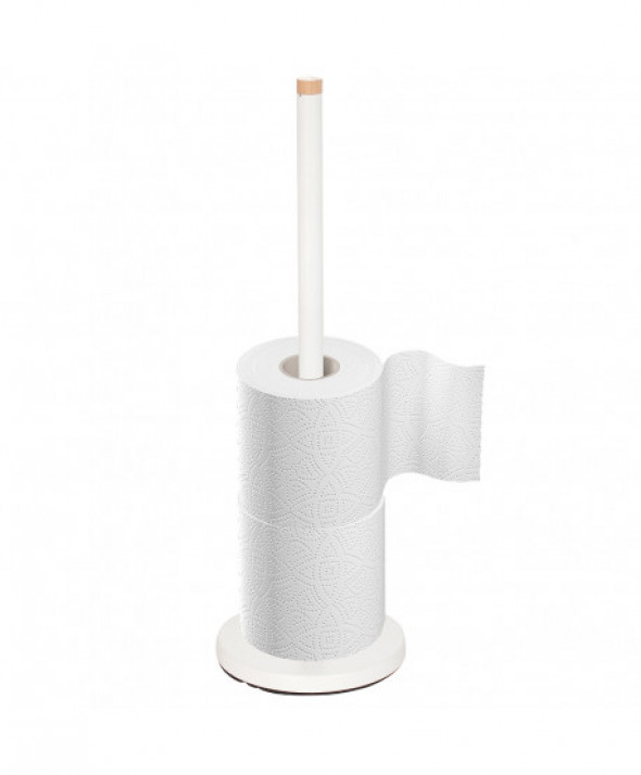 STOJAK NA PAPIER TOALETOWY METALOWY + BAMBUS 15X46,5 CM BIAŁY (ŁAZIENKA)