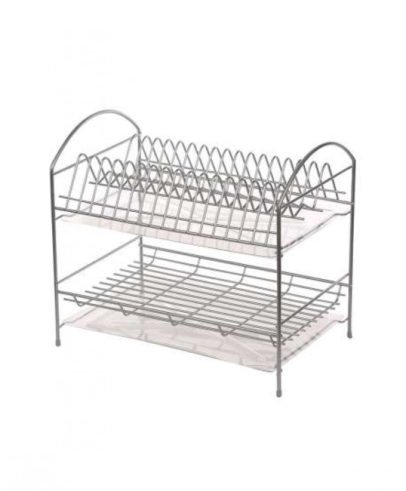 Suszarka do naczyń piętrowa dwupoziomowa 40 cm srebrna z tacką