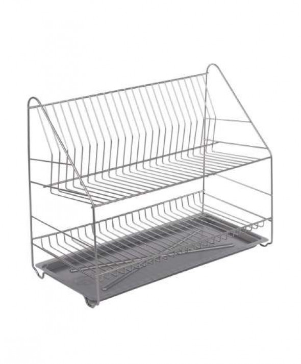 Suszarka do naczyń piętrowa dwupoziomowa 50 cm srebrna z tacką