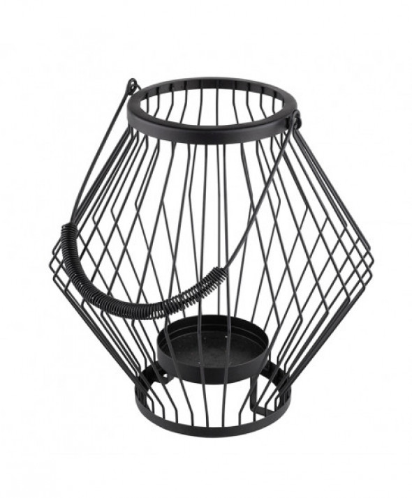 Świecznik / lampion metalowy szprosowy czarny 26 x 26 x 27 cm