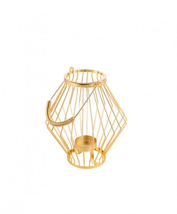 Świecznik / lampion metalowy szprosowy złoty 19 x 19 x 20 cm