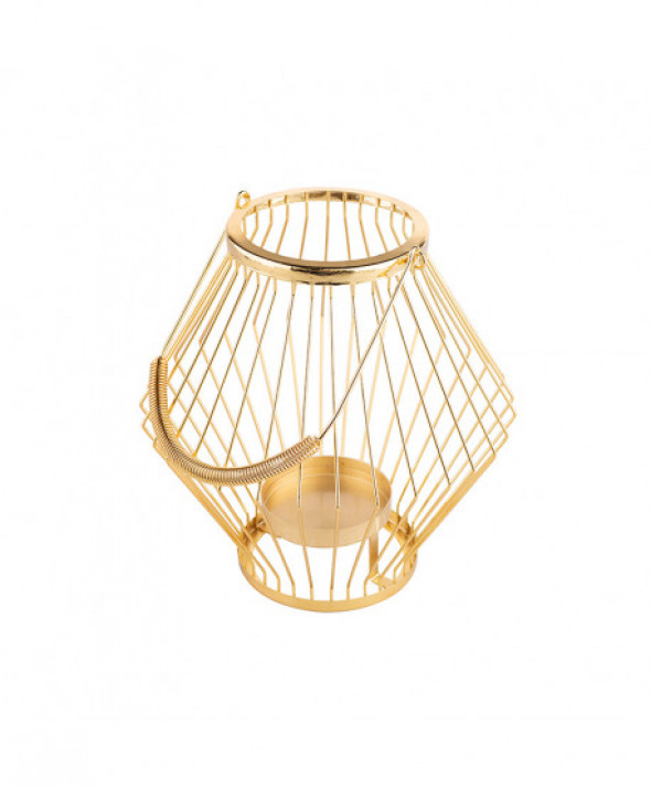 Świecznik / lampion metalowy szprosowy złoty 26 x 26 x 27 cm