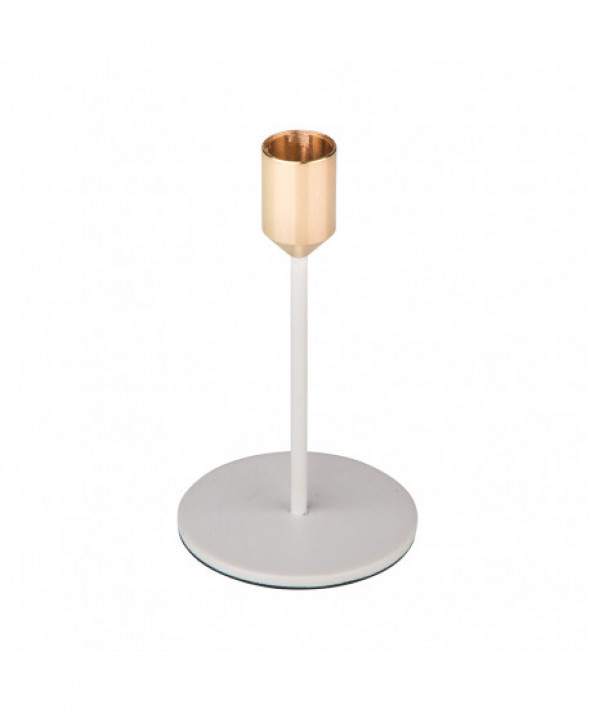 Świecznik metalowy biały ze złotym wykończeniem 8 x 14 cm