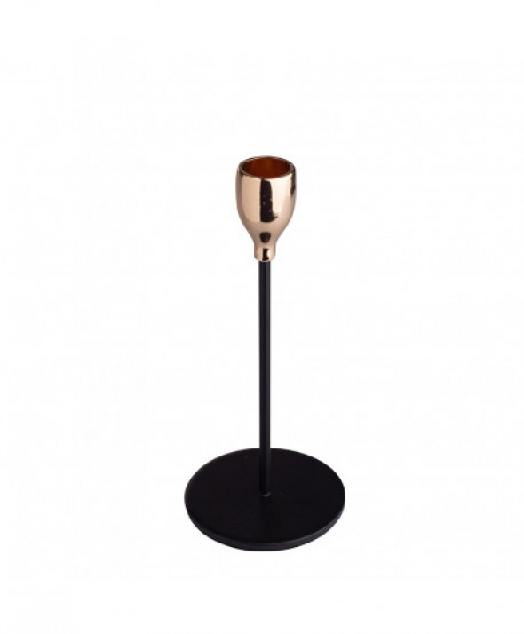 Świecznik metalowy czarno-złoty 18,5 cm
