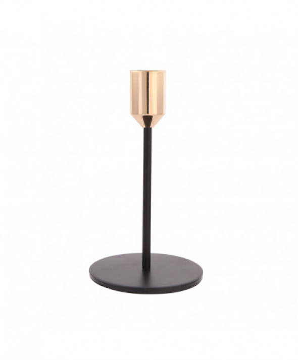 Świecznik metalowy czarny ze złotym wykończeniem 8 x 14 cm