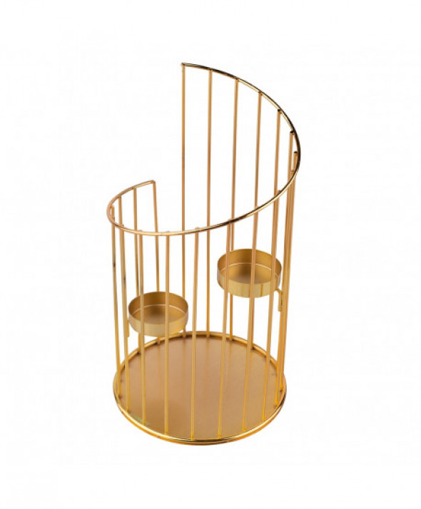 ŚWIECZNIK METALOWY NA 2 TEALIGHTY 15X15X27,5 CM ZŁOTY