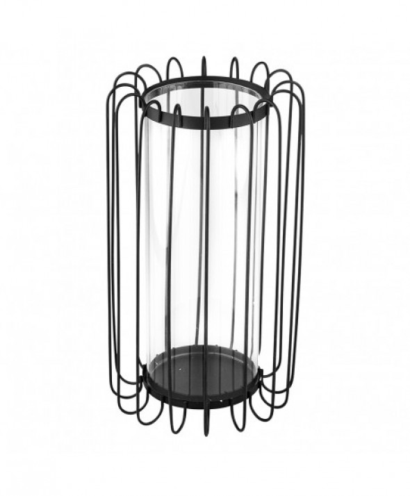 Świecznik metalowy szprosowy czarny 16 x 16 x 28 cm z wkładem szklanym