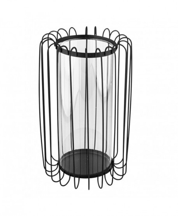 Świecznik metalowy szprosowy czarny 19 x 19 x 32 cm z wkładem szklanym