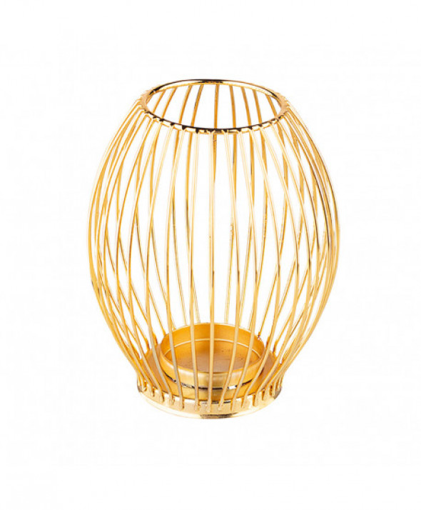 Świecznik metalowy szprosowy złoty 12 x 12 x 18 cm
