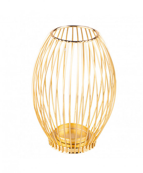 Świecznik metalowy szprosowy złoty 16 x 16 x 22 cm