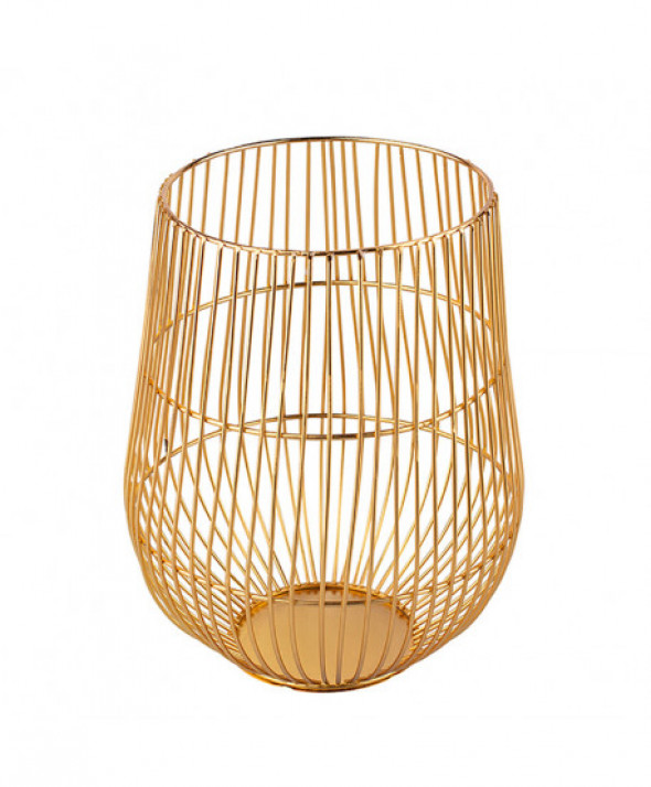 Świecznik metalowy szprosowy złoty 17,5 x 17,5 x 22 cm